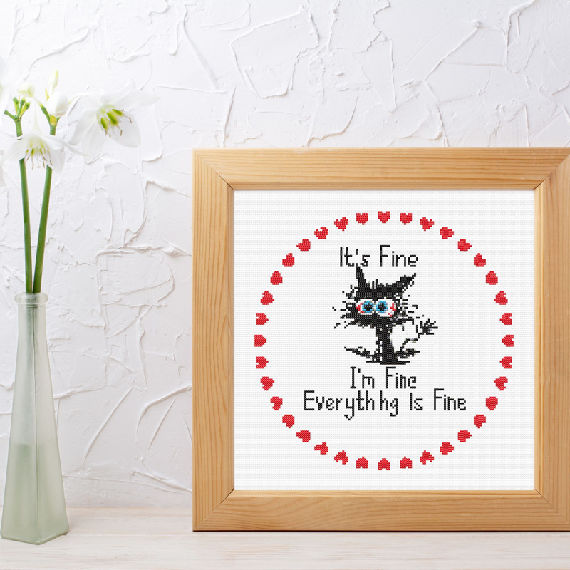 Heart Funny Cat Cross Stitch Pattern Im Fine Everything Is Fine  Instant Pdf Download 5
