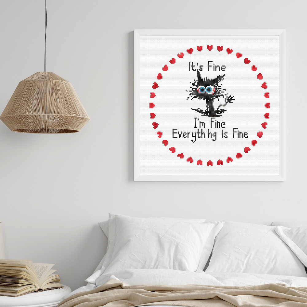 Heart Funny Cat Cross Stitch Pattern Im Fine Everything Is Fine  Instant Pdf Download 6
