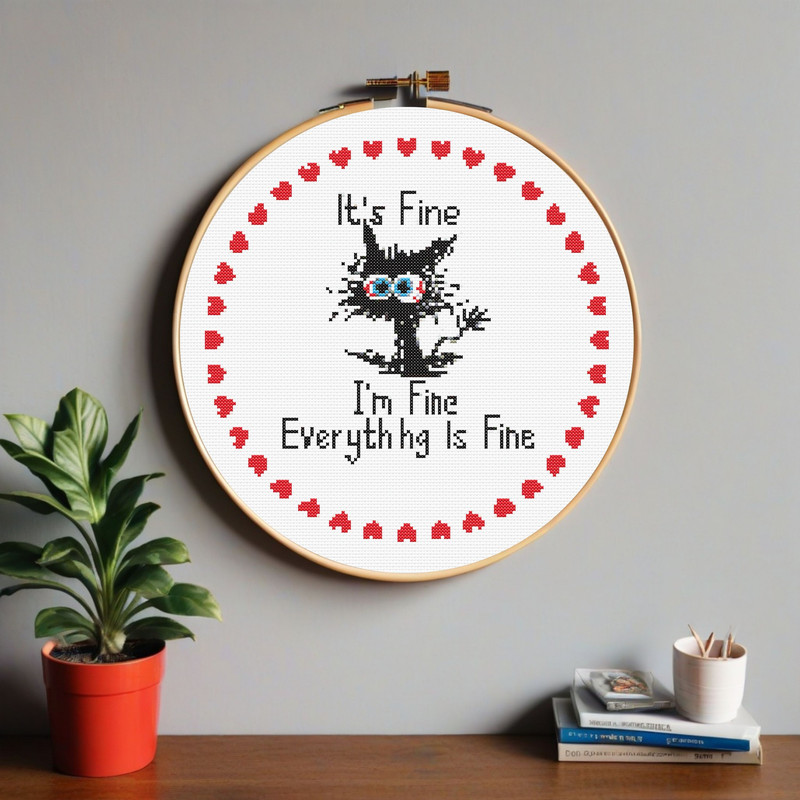 Heart Funny Cat Cross Stitch Pattern Im Fine Everything Is Fine  Instant Pdf Download 7