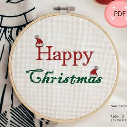 Cross Stitch Pattern ,Happy Christmas,Pdf,Instant Download ,X Stitch Chart,Christmas Season,Winter Holiday,Santa Hat