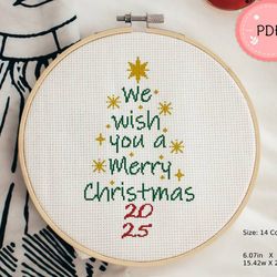 Cross Stitch Pattern,We Wish You A Merry Christmas,Instant Download,Christmas Season,Winter Holiday,Beginner Friendly