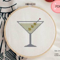 Cocktail Cross Stitch Pattern,Mixed Drinks,Pdf Instant Download,Beginner Friendly ,Funny, Modern,Dirty Martini,Small