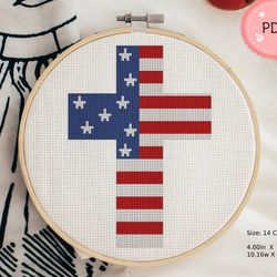 Cross Stitch Pattern,Cross With American Flag,Pdf,Instant Download,Patriotic,Independence Day,USA Flag,Religious,Christ