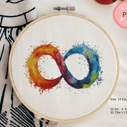 Cross Stitch Pattern ,Colorful Infinity Sign ,Pdf,Instant Download,X Stitch Chart,Watercolor