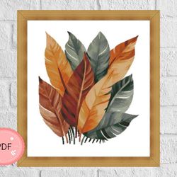 Cross Stitch Pattern,Autumn Colors Banana Leaves,Pdf ,Instant Download,Plant X Stitch Chart,Colorful,Plant