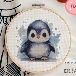 Cross Stitch Pattern,Baby Penguin,Pdf,Instant Download,Watercolor,Family,Baby Animal,Sea Life,Winter Animal
