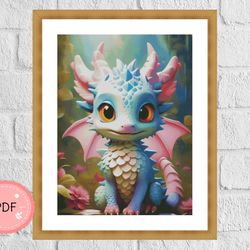 Cross Stitch Pattern,Magical Baby Dragon,Fantastic,Colourful,Pdf Format,Instant Download,Cute Little Dragon With Wings
