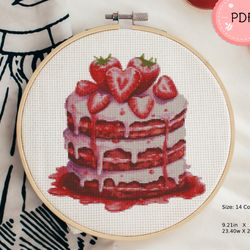 Cross Stitch Pattern , Strawberry Cake,X Stitch Pattern, Pdf, Instant Download,Food, Watercolor,Desserts,Pink Theme