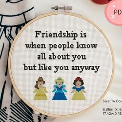 Cross Stitch Pattern, Friendship Of Princesses Gift For Sister,BFF,Meaningful Quotes,Modern,Instant Download,Pdf