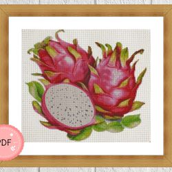 Cross Stitch Pattern , Watercolor Dragon Fruit ,Pdf , Instant Download , Fruits X Stitch Chart,Pink Colors,Tropical