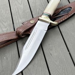 alfari trader 12-inch bowie knife, full-tang fixed blade, wood handle hunting knife with leather sheath for camping,