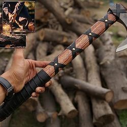 alfari 19" inches ragnar lothbrok axe with leather sheath camping and forest hunting hatchet gift for him