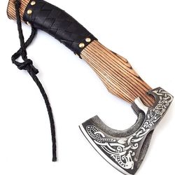 alfari viking axe the ragnar lothbrok real, handmade custom crafted with leather sheath carbon steel camping hatchet