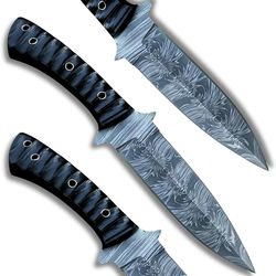 alfari 10 inch handmade damascus hunting knife double edge full tang fixed blade bowie knife with sheath