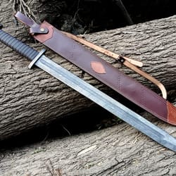 alfari damascus steel sword viking sword hunting decor sword full tang sword with leather sheath