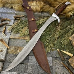 alfari damascus sword 34 inch damascus steel blade sword with leather sheath calymore viking sword