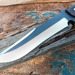 alfari d2 steel 14 inche bowie knife mirror polish full tang survival hunting knife camping with leather sheath
