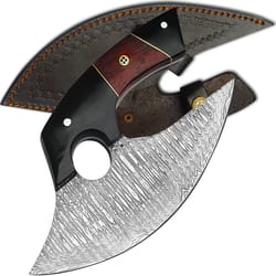 alfari 7 inches damascus ulu knife with leather sheath handmade pizza cutter with non-slip handle alaskan ulu slicing