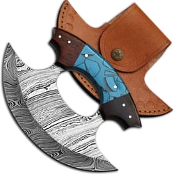 alfari 5 inches damascus ulu knife with leather sheath handmade pizza cutter with non-slip handle alaskan ulu rocker kni