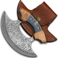 alfari 5 inches damascus ulu knife cow leather sheath handmade pizza cutter with non-slip handle alaskan ulu rocker kni