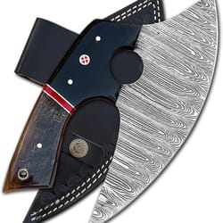 alfari 5 inches damascus ulu knife cow leather sheath handmade pizza cutter with non-slip handle ideal alaska rocker ulu