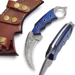 alfari 7.5 inches handmade damascus steel hunting knife with sheath fixed blade knives for men camping survival