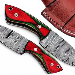 alfari handmade fixed blade damascus steel hunting knife multi handle pocket knife camping small knifes sheath skinning