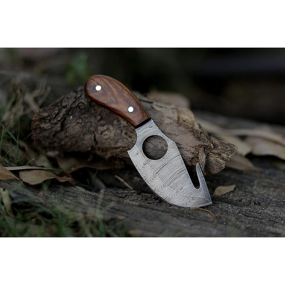 ALFARI Bushcraft Handmade Damascus Steel Fixed Blade Skinning Hunting Knife With Gut Hook Best For  1