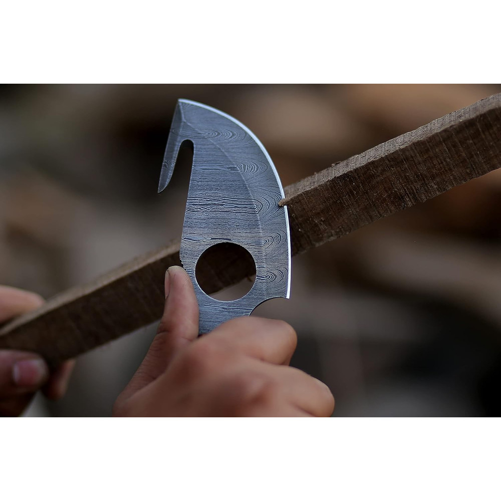 ALFARI Bushcraft Handmade Damascus Steel Fixed Blade Skinning Hunting Knife With Gut Hook Best For  3
