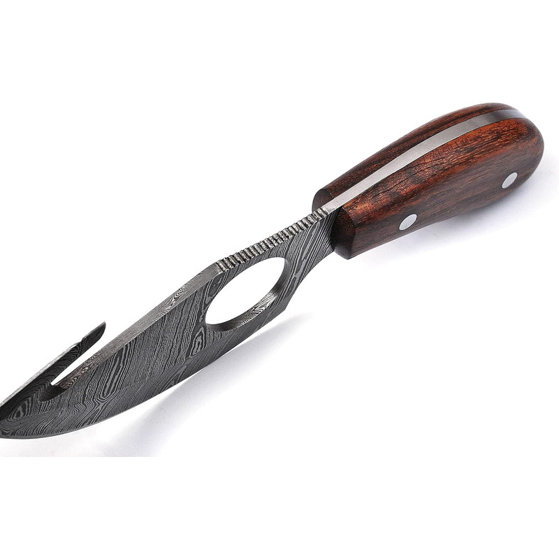 ALFARI Bushcraft Handmade Damascus Steel Fixed Blade Skinning Hunting Knife With Gut Hook Best For  4