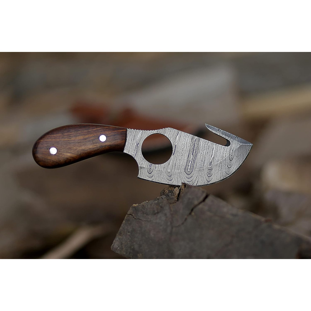 ALFARI Bushcraft Handmade Damascus Steel Fixed Blade Skinning Hunting Knife With Gut Hook Best For  5
