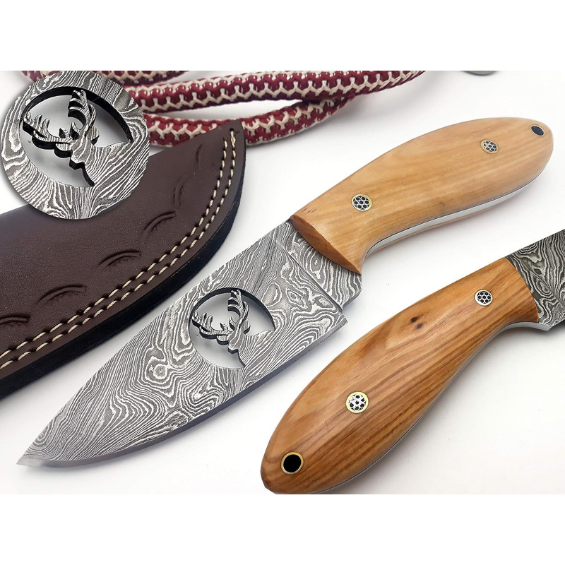 ALFARI Handmade Damascus Steel Fixed Blade Skinning Hunting Knife With Hunting Best For Outdoor Cam 0