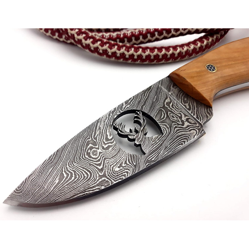 ALFARI Handmade Damascus Steel Fixed Blade Skinning Hunting Knife With Hunting Best For Outdoor Cam 1