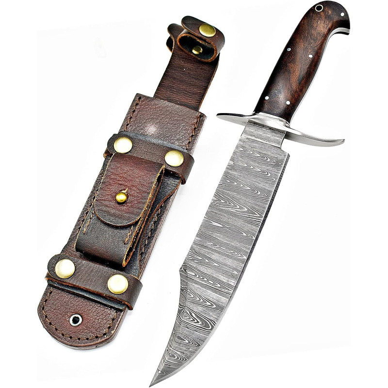 ALFARI Damascus18 Inches Large Crocodile Dundee Bowie Knife With Leather Sheath Fixed Blade Knife W 0