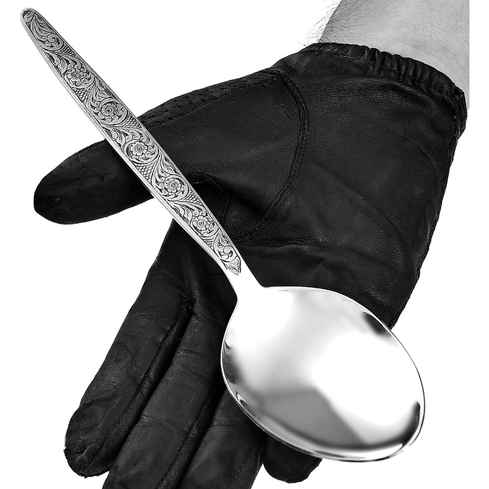 ALFARI Gray Kunz Spoon1810 Stainless Steel Titanium Shiny Dinner Serving Spoon10 Nches Basting Quen 1