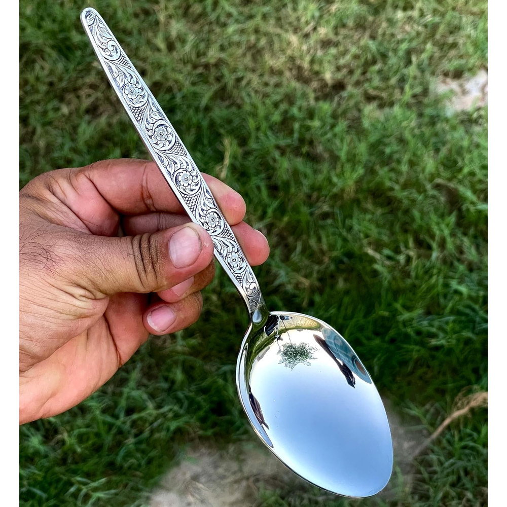 ALFARI Gray Kunz Spoon1810 Stainless Steel Titanium Shiny Dinner Serving Spoon10 Nches Basting Quen 2