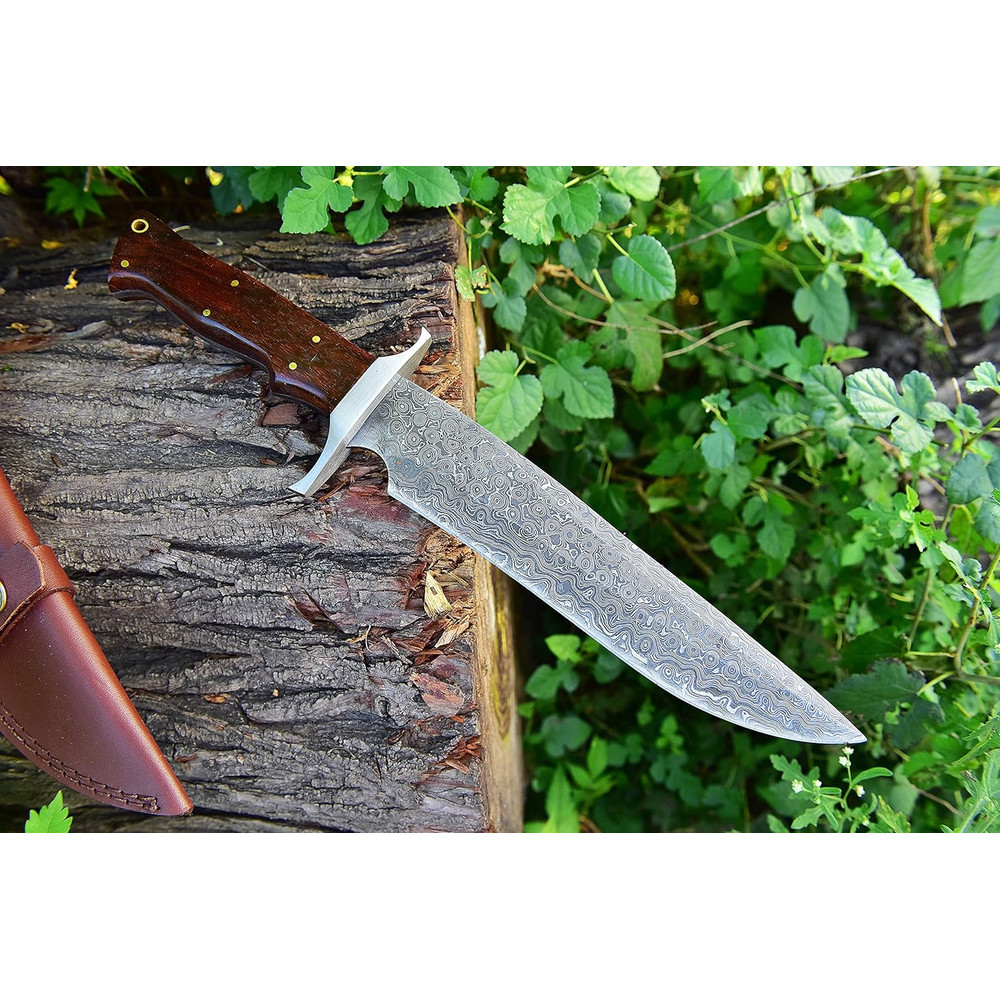 Handmade Damascus Bowie Knife With Sheath Outdoor Knife Survival Knife Camping Knife Fixed Blade Hu 1