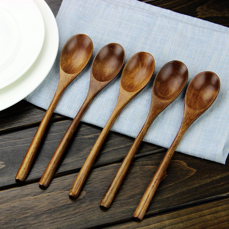 Soup Spoons Wooden Spoons 6Pieces Wooden Ladle Spoon Set For Cooking Mixing Stirring Honey Tea Soda 1