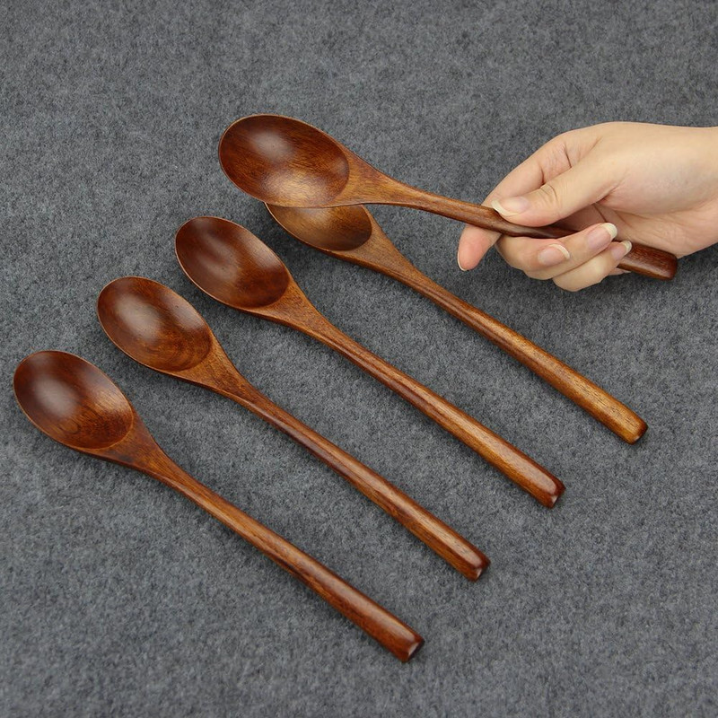 Soup Spoons Wooden Spoons 6Pieces Wooden Ladle Spoon Set For Cooking Mixing Stirring Honey Tea Soda 2