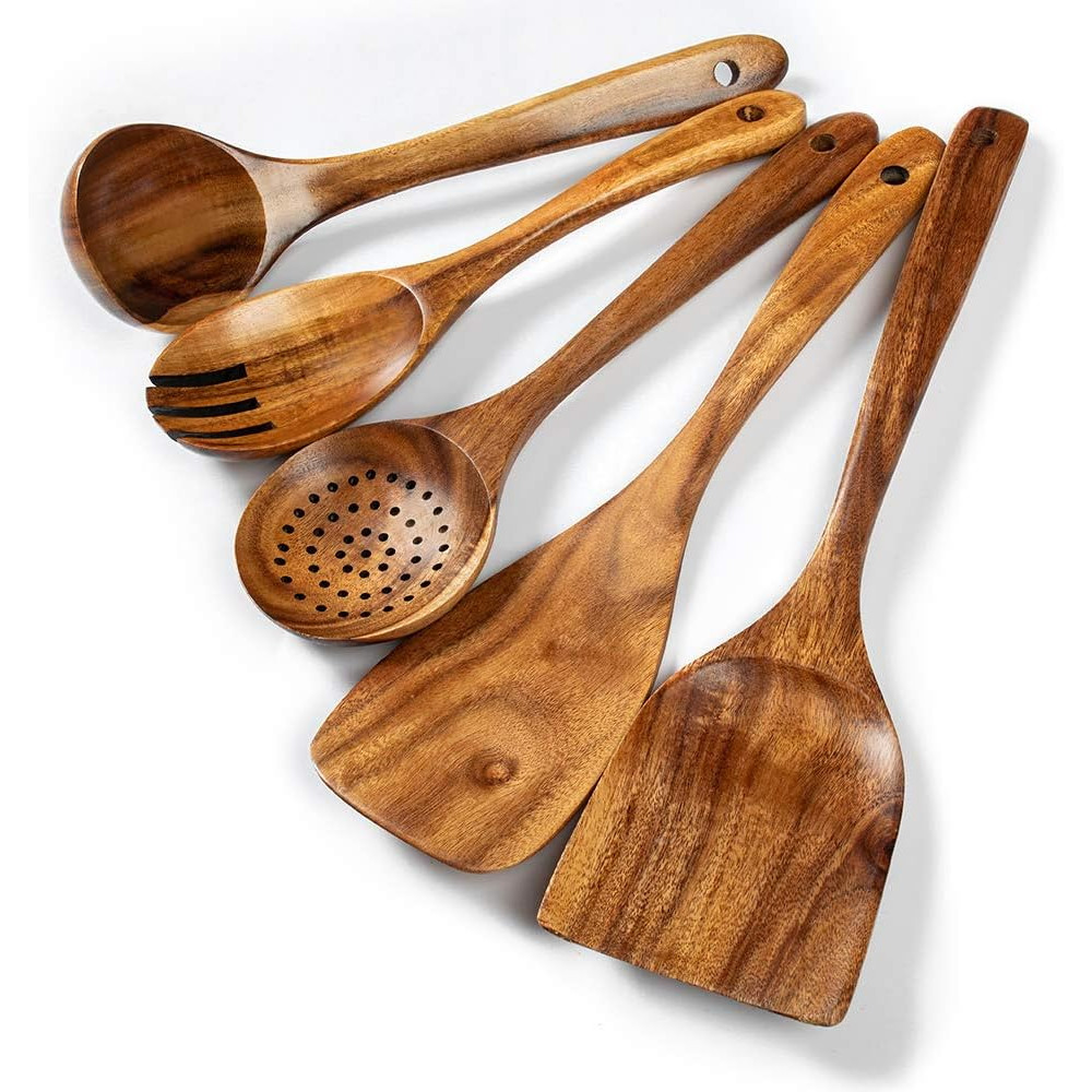 Wooden Kitchen Utensils Set 5 PCs Set For Nonstick Pan Kitchen Tool Ladle And Wok Spatulas 0