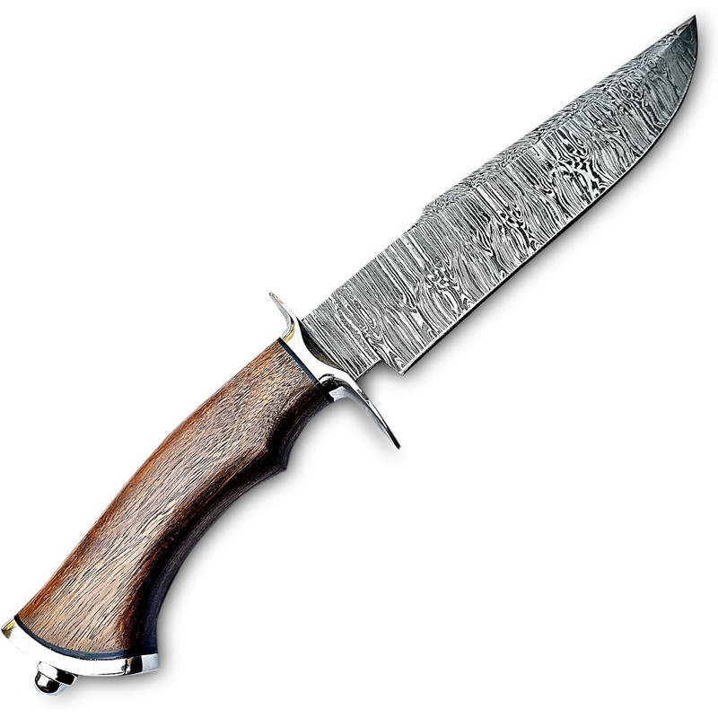 Custom Handmade Damascus Bowie Knife 14 Inches Fixed Blade Hunting Knife With With Sheath With Wood 0