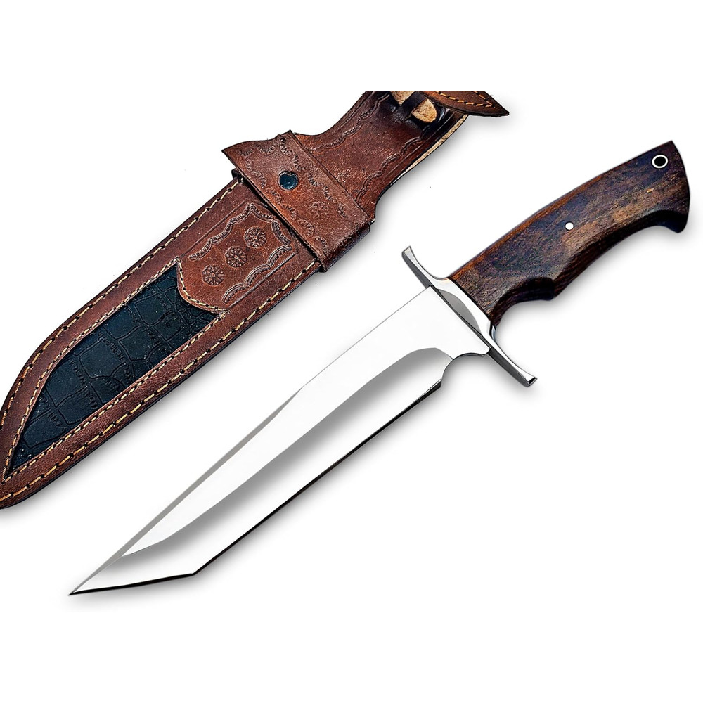 Custom Handmade 135 Inches Bowie Knife Fixed Blade With Leather Sheath For Outdoor Survival EDC Cam 0
