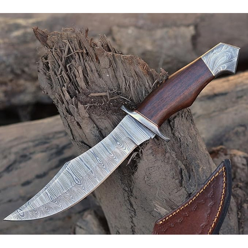 Custom Handmade 13 Inches Bowie Knife Fixed Blade With Leather Sheath For Outdoor Survival EDC Camp 0