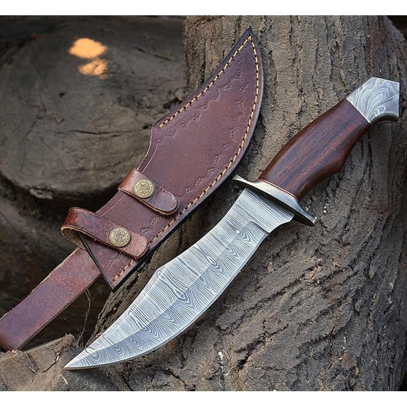 Custom Handmade 13 Inches Bowie Knife Fixed Blade With Leather Sheath For Outdoor Survival EDC Camp 1