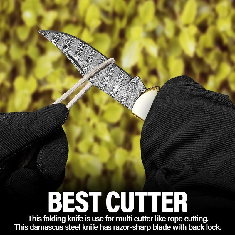 ALFARI Damascus Folding Pocket Knife For Men Deal For Camping Outdoor Hiking With Sheath Ideal For 2