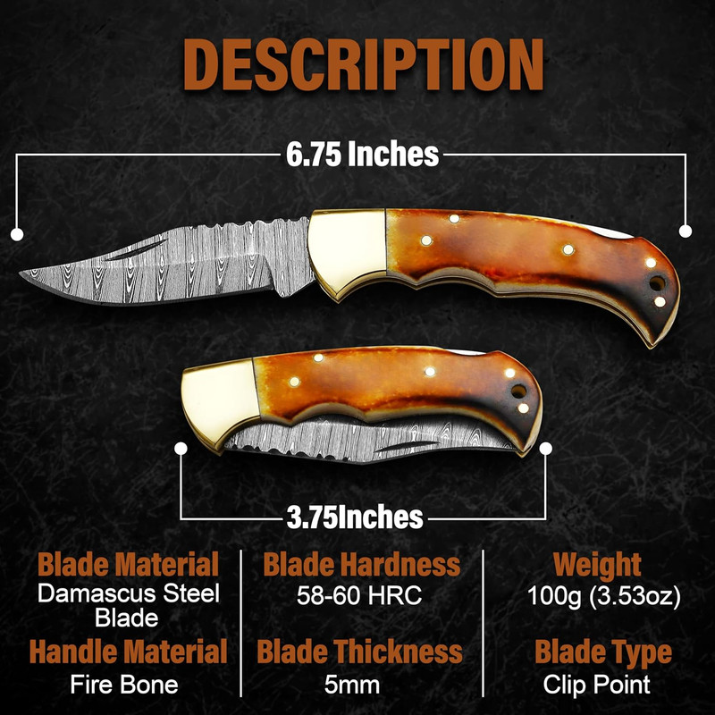 ALFARI Damascus Folding Pocket Knife For Men Deal For Camping Outdoor Hiking With Sheath Ideal For 4