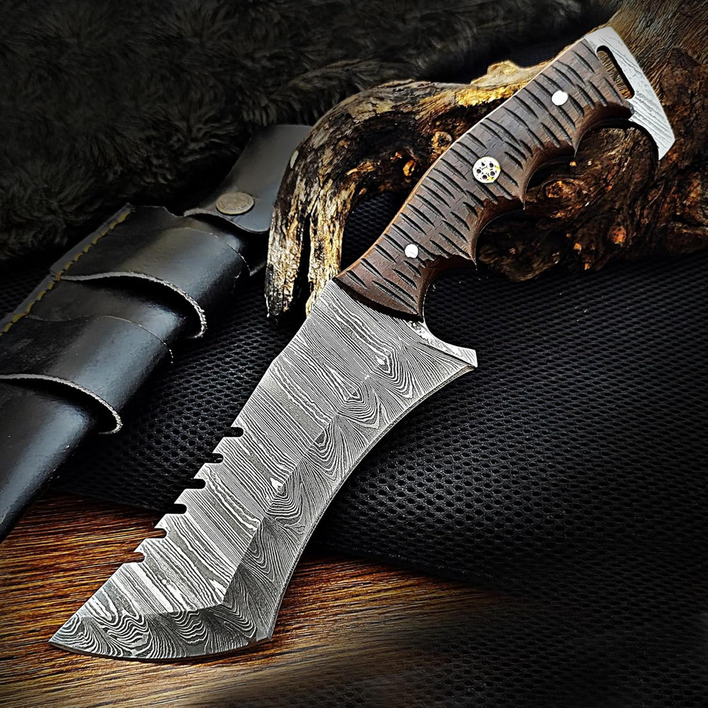 Damascus Tracker Knife With Sheath For Outdoor Survival Camping Bushcraft Fixed Blade Hunting Knife 0