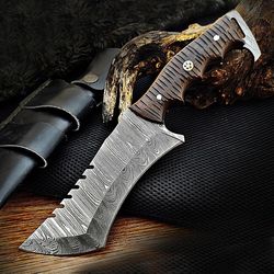 damascus tracker knife with sheath for outdoor survival camping bushcraft fixed blade hunting knife horizontal carry