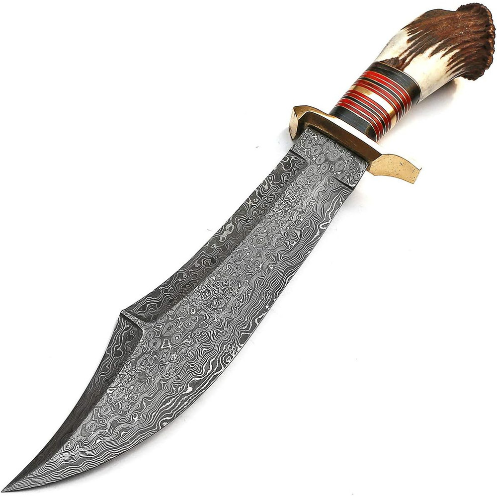 ALFARI D2 Bowie Knife Stag Crown Handle Large Crocodile Dundee Bowie Knife Fixed Blade Hunting Knif 0