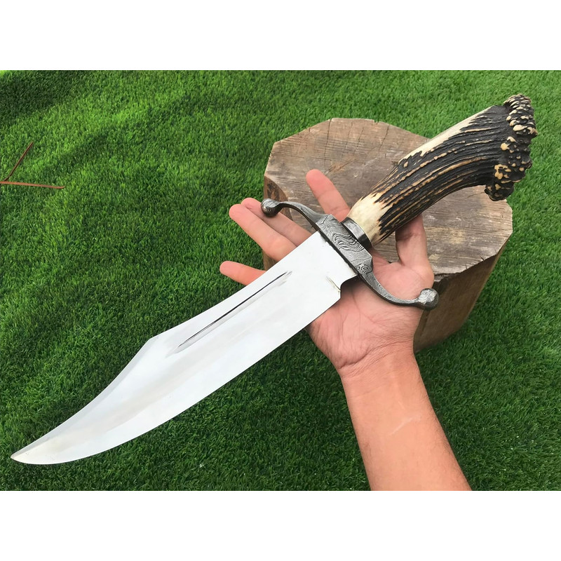 ALFARI D2 Bowie Knife Stag Antler Horn Large Crocodile Dundee Bowie Knife Fixed Blade Hunting Knife 0